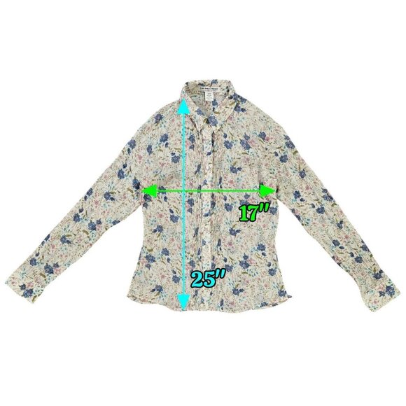 Ralph Lauren Polo Jeans Company 100% Silk Cream Floral Button-Up Shirt Fairycore - Picture 3 of 9